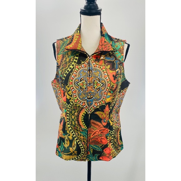 Cubism Artful Colorful Collard Zip Up Sleeveless Vest - Picture 1 of 8